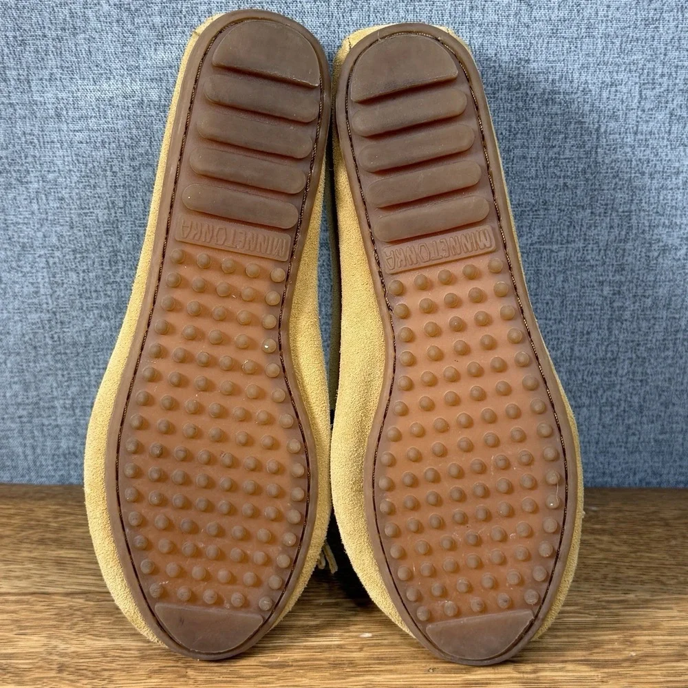 MINNETONKA Women's Side 7 Moccasins Leather Slip On Loafers Shoes 407 Tan